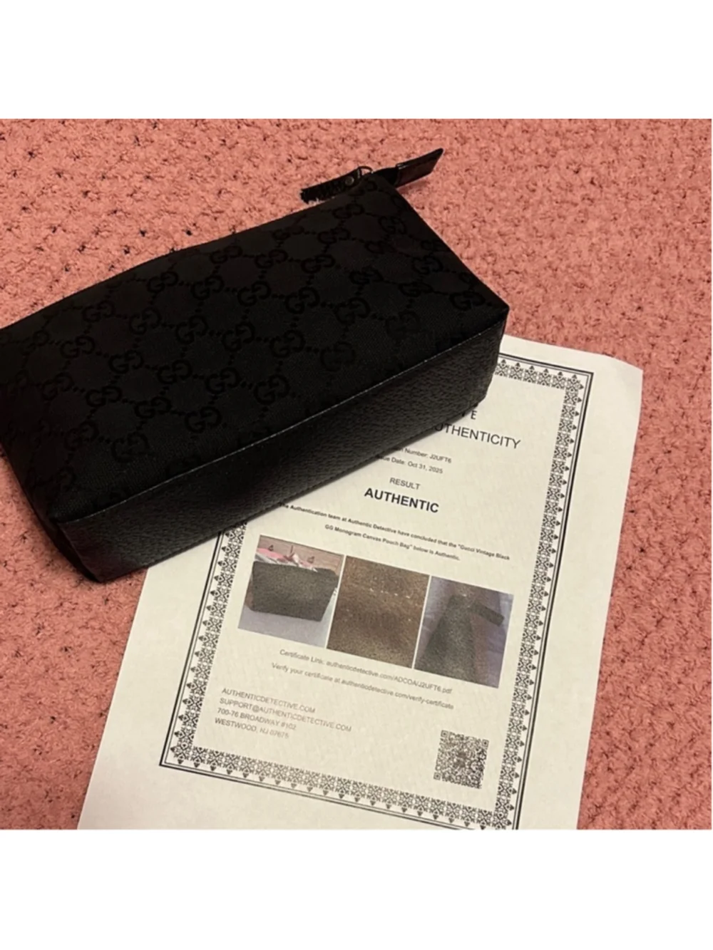 Authentic Gucci GG Black Canvas/Leather, Monogram Cosmetic Pouch With COA